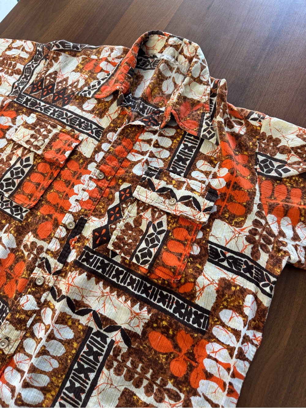 Vintage 70s Tiki Hawaiian Shirt XL XXL Tropical Barkcloth Style Camp Collar - Picture 9 of 15